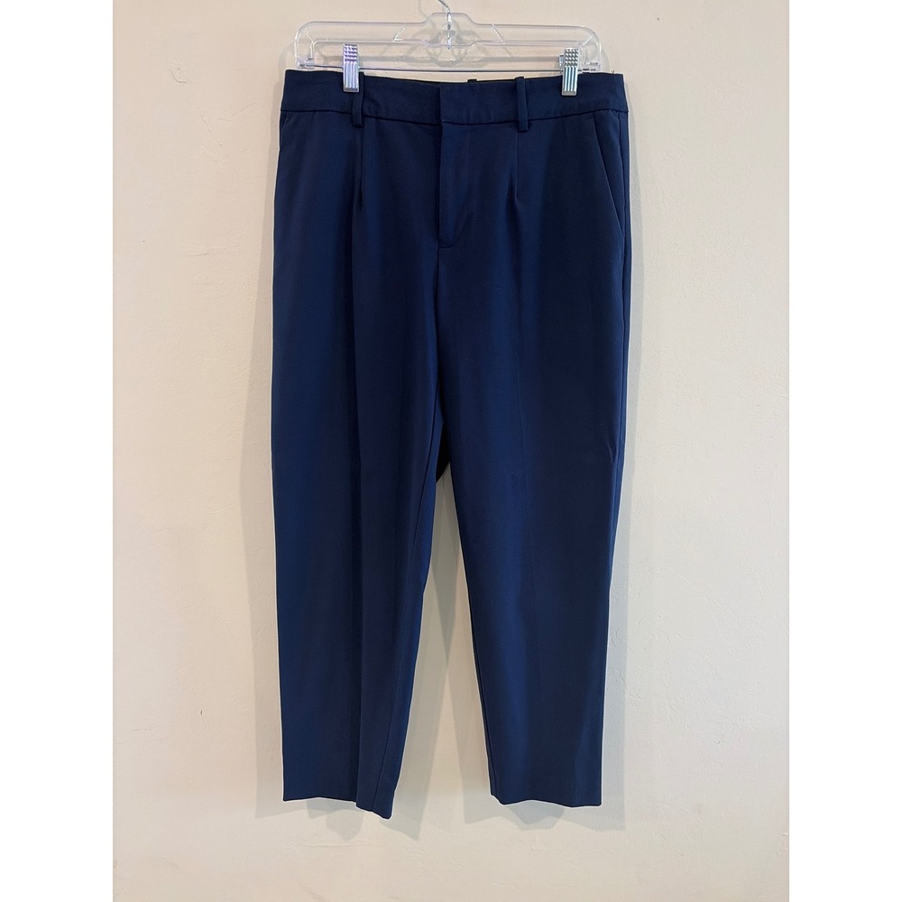 A New Day Womens Navy Blue Pleated Ankle Trousers Size 8 Elastic Back Pants